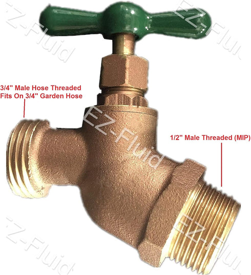 EZ-FLUID PLUMBING 1/2" MIP X 3/4" MHT Male Hose Threaded Hose Connector Hose Bib,Heavy Duty Brass No-Kink Hose Bibb Water Faucet,Outdoor Garden Ho...