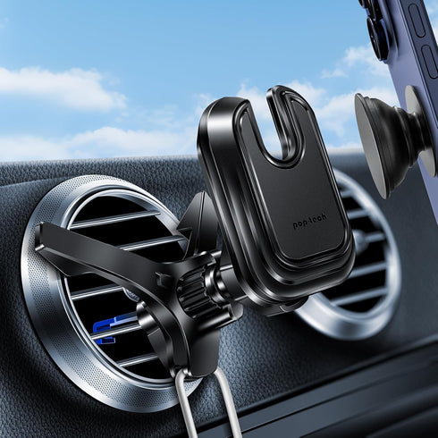 pop-tech Car Vent Phone Mount: Cell Phone Holder for Thick Socket Grip & iPhone 15 Samsung Case Magsafe Card Holder, Universal Hook Clip Mount for...