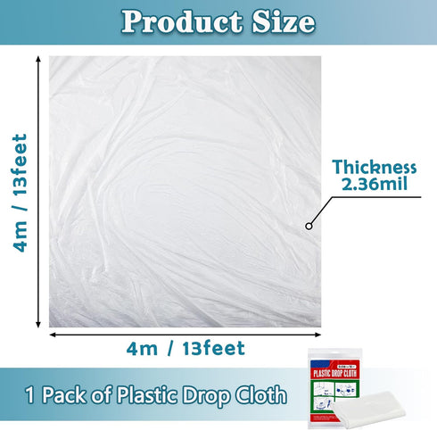 Plastic Drop Cloth, Plastic Sheeting 13x13 Feet Plastic Drop Cloths for Painting Waterproof Dustproof Paint Plastic Covering Furniture Cover Floor...