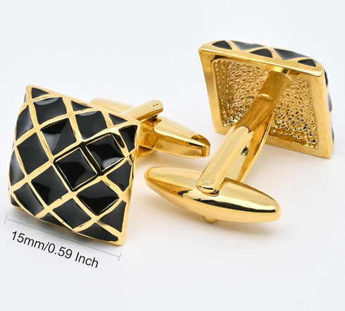 Check Pattern Square Cufflinks for Men Dress In Gift Case Golden Tone Classic Men's Cufflinks Set for Wedding Party Birthday Anniversary Dress...