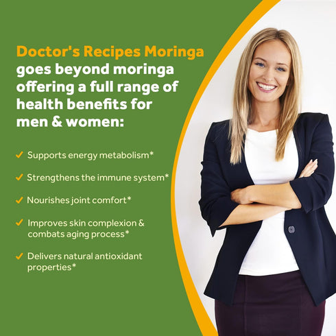 Doctor's Recipes Moringa Capsules, Made with Moringa Powder Organic, 10,800 mg Strength Per Serving, 50:1 Extract, Green Superfood, Skin, Immune &...