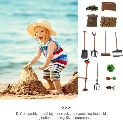 13pcs Mini Garden Plant Tools Miniature Lifelike Farm Shovels Rakes Toy Fairy Gardening Tools for Indoor Garden Plant Sand Table Props...