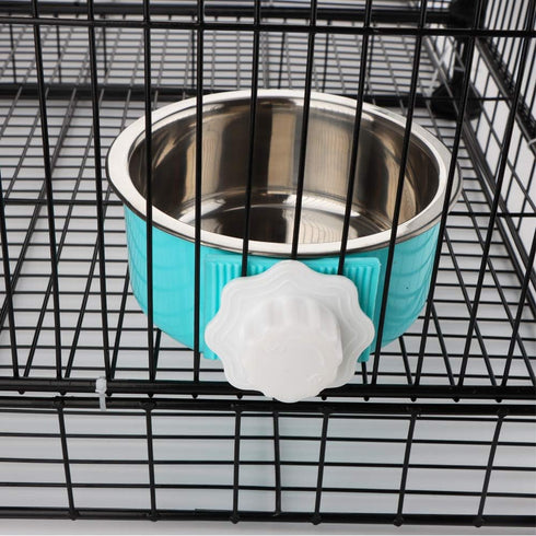 2 Pack Pet Food Water Bowl Plastic Basin and Stainless Steel Basin Combo Mountable Food Basin Dish for Rabbit Chinchilla Hamster Bird and Other Pe...
