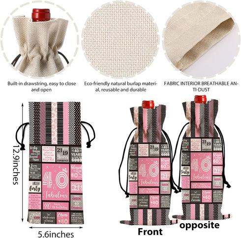 Funny 40th Birthday Gifts Women Men Wine Bag, Happy Anniversary 40th Birthday Party Decorations Man Woman Wine Bags, 40 Year Old Birthday Gifts fo...