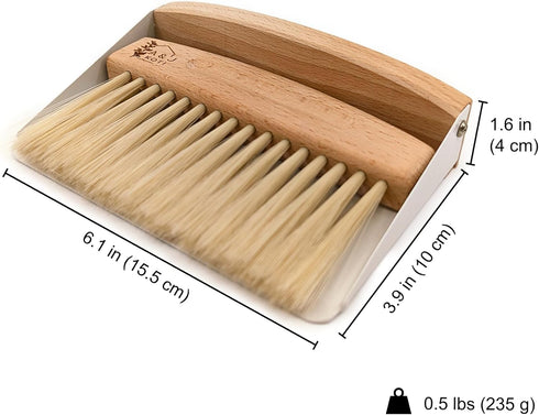 A&J Koti Table Crumb Sweeper - Small Mini Metal Dustpan and Hand Brush Combo Set - Wood Crumber for Servers, Restaurants, Home and Kitchen - Crumb...