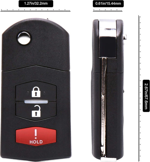 VOFONO 3 Buttons Key Fob Compatible with 2011-2015 Mazda 2, 2010-2013 Mazda 3, 2006-2015 Mazda 5, 2007-2012 Mazda CX-7, 2007-2015 Mazda CX-9 (BGBX...