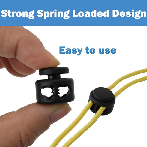 J.CARP 30Pcs Black Plastic Heavy Duty Cord Locks, Double Hole Drawstring Stopper Fastener for No Tie Shoelaces, Hoodies, Pants Closures and More...