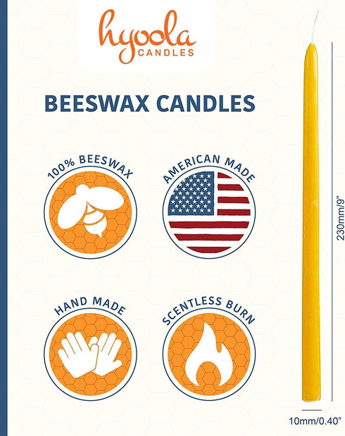 Hyoola Beeswax Taper Candles - 25 Pack - Handmade, All Natural, 100% Pure Scented Bee Wax Candle - Tall, Decorative, Golden Yellow - 9” Tall - Han...