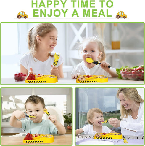 Construction Toddler Plates - Toddler Eating Utensil Set with Removable Straw - Toddler Utensils Set - Baby Plates Feeding Set - for Toddler Gifts...