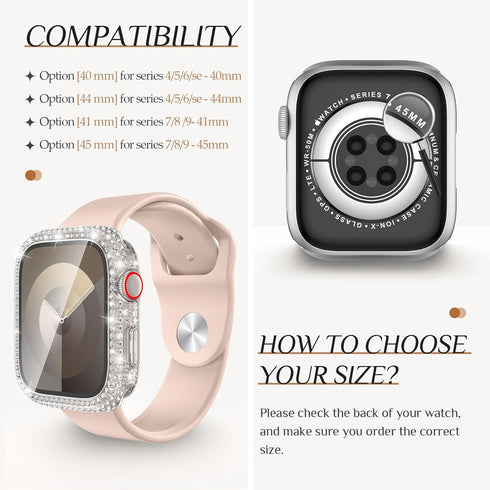 Goton 2-in-1 Waterproof Bling Case for Apple Watch 44mm Series 6 5 4 SE SE2 Screen Protector, Glitter Diamond Rhinestone Bumper Face Cover for iWa...