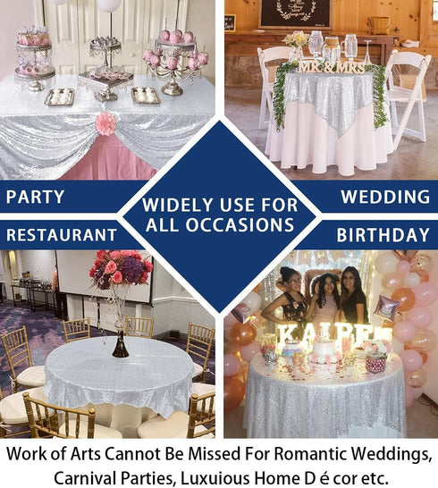 Partisout 50x50 Inch Silver Sequin Tablecloth for Christmas, Parties, Weddings – Glitter Overlay, Shimmering Square Table Cover, Rustic & Elegant ...