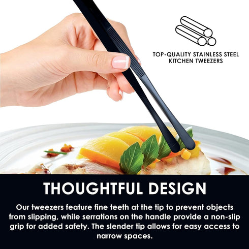 Precision Cooking Made Easy: Multipurpose Kitchen Tweezers for Culinary Perfection. Fine-Tipped Tongs for Cooking, Plating and Decorating, Seafood...