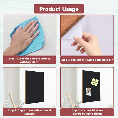 Cork Board 17"x 8" Self-Adhesive Black Cork Board, 1/2" Thick Cork Boards, 1 Pack Black Bulletin Board (4320BK-12mm-1p)...