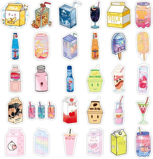 Cute Cartoon Drinks Stickers 50 Pcs Trendy Style Stickers Laptop Stickers Pack Cool Sticker for Pad MacBook Car Snowboard Bicycle Luggage Water Cu...
