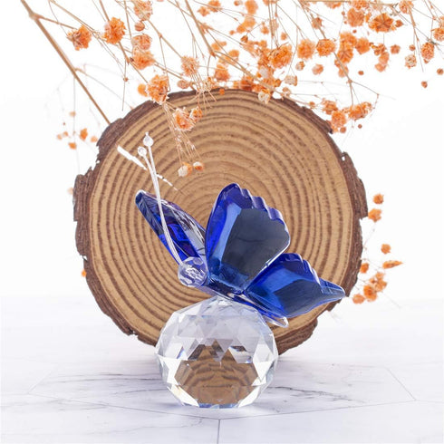 H&D Crystal Flying Butterfly with Crystal Ball Base Figurine Collection Cut Glass Ornament Statue Animal Collectible (Blue)...