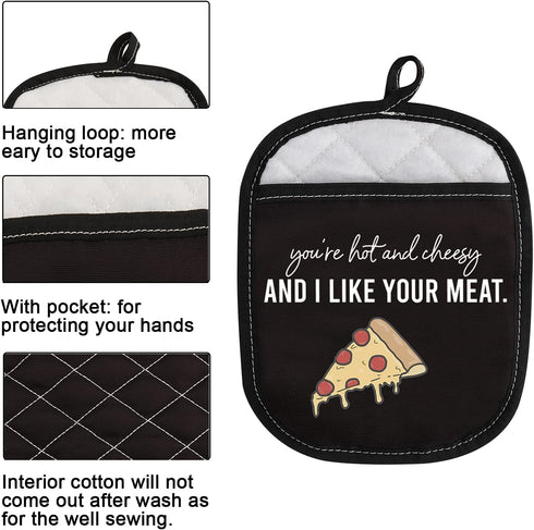 Pizza Lover Gift You’re Hot and Cheesy and I Like Your Meat Funny Oven Pot Holder with Pocket (Hot and Cheesy)...
