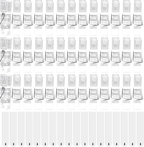 60 Pieces Clear Self Adhesive Clips Plastic Hanging Wall Clips Small Paper Photo Spring Tapestry Clips and 60 Pieces White Sticky Strips for Home ...