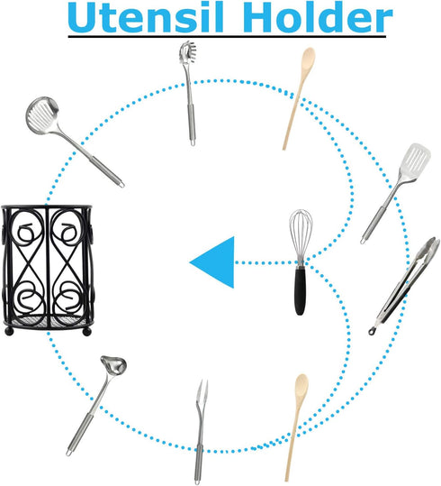 Blue Donuts Kitchen Utensil Holder - Metal Vintage Utensil Holder Kitchen Counter Organizer, Black Farmhouse Utensil Holder for Kitchen, Utensil C...