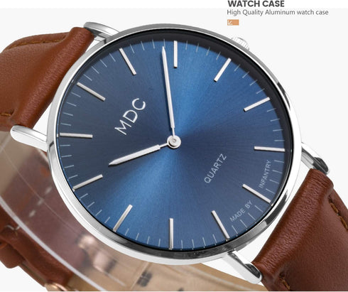Infantry MDC Mens Minimalist Wrist Watch, Genuine Leather Watches for Men, Ultra Thin Quartz Analog Wristwatch, Dress Casual Business Style...