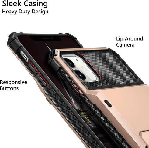 Vofolen Compatible with iPhone 12 Case 5G Wallet 4-Card Slot Credit Card Holder Flip Hidden Pocket Dual Layer Protective Back Cover Compatible wit...