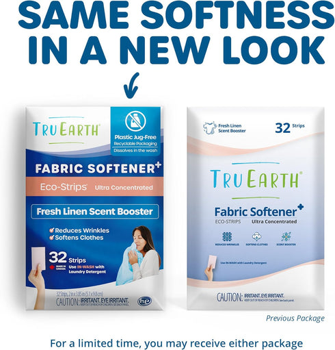 Tru Earth Fabric Softener Strips for Washing Machine, Alternative to Fabric Softener Liquid and Pods, Fresh Linen Scent Booster, Up to 64 Loads Pe...
