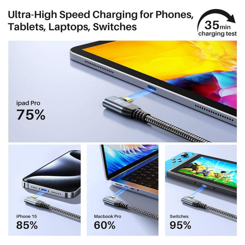 1FT Short USB C to USB C 3.2 Gen 2×2 Cable 20Gbps, Right Angle High Speed Data Transfer 4K Video Output 90 Degree 100W Fast Charging for iPhone 15...