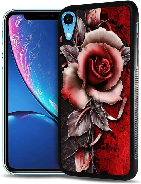 for iPhone Xs, iPhone X, Durable Protective Soft Back Case Phone Cover, HOT12404 Red Rose...