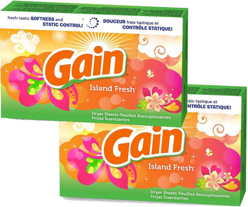 Gain Dryer Sheets - Island Fresh Scent - 34 Count Dryer Sheets Per Box - Pack of 2...