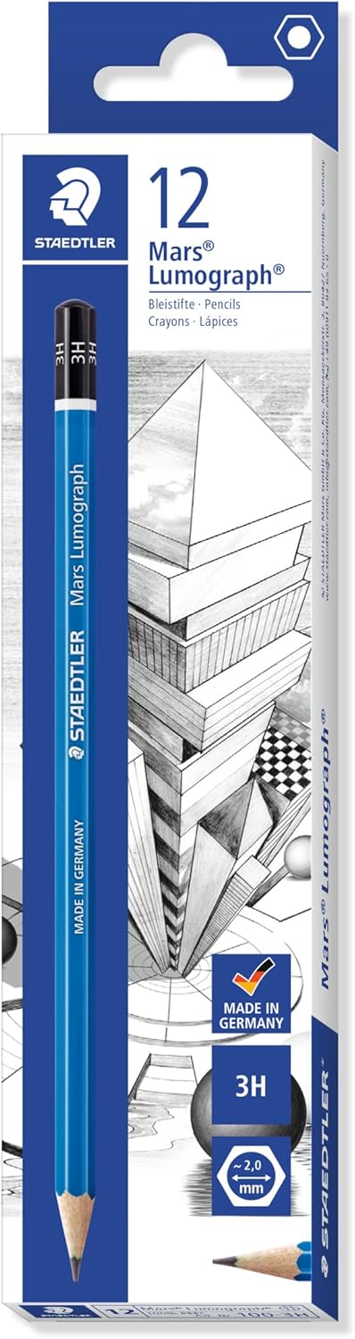 Staedtler Mars STD-100-3H Lumograph 3H Drawing Pencils/Box, 12 Count (Pack of 1)...