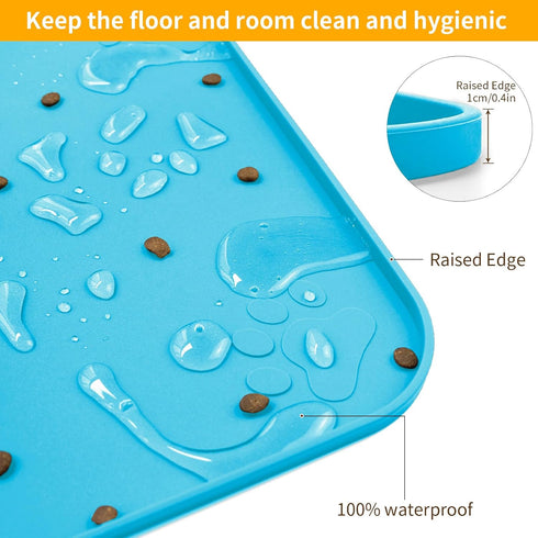 Ptlom 2 Pack Dog Food Mat Non-Slip Dog Bowl Mats for Food and Water, High-Lips Pet Placemat Waterproof Dog Feeding Mat Prevent Messy Spills, Silic...