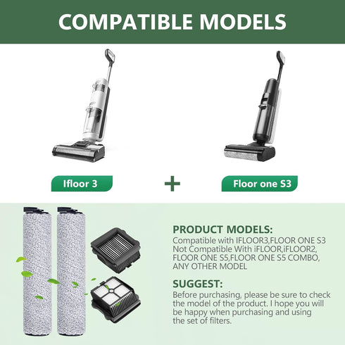 CERO Replacement 2 Assembly & 2 Brush Roller Set for iFLOOR 3 and Floor ONE S3 Cordless Wet Dry Vacuum Cleaner...
