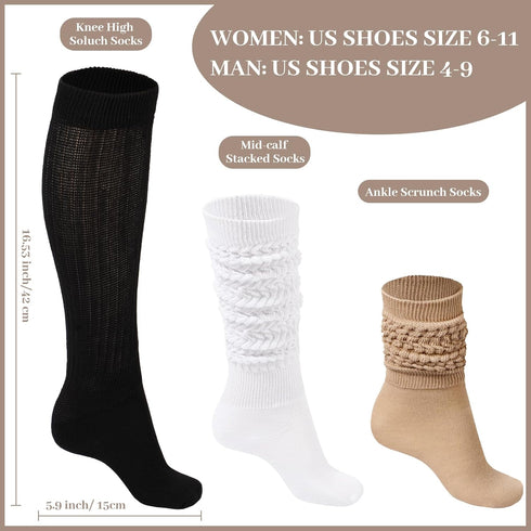 Moon Wood Women Slouch Socks 3 Pairs Extra Long Cotton Knit Knee High Thick Scrunch Socks Size 9-11...