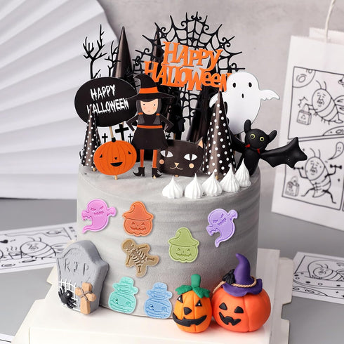 2 Pcs Halloween Silicone Molds Skeleton Pumpkin Ghost Mummy Fondant Mold Decorative Chocolate Candy Baking Molds DIY Baking Tool for Sugar Craft C...