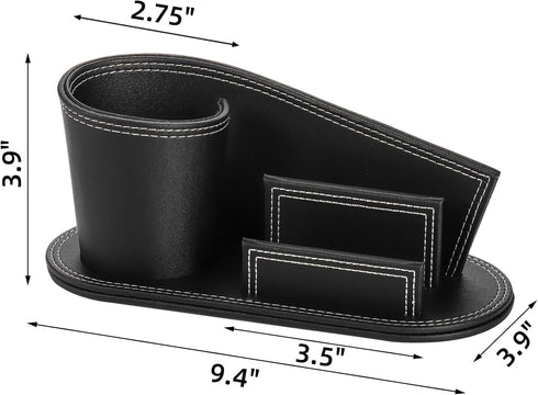 PU Leather Desk Organizer, Creative Stylish Office Accessories, Pen Holder Business Name Cards Holder Stand, Multi-Function Desktop Stationery Cad...