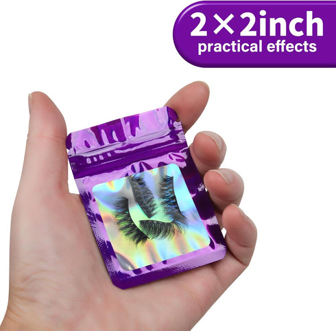 100-pack 2×2 inch mylar bags with clear window holographic resealable sealable packaging zip bag for small bussiness jewelry candy sample food pac...