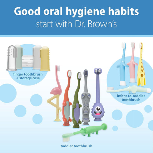 Dr. Brown's 100% Silicone Baby Finger Toothbrush and Toothpaste Set, 2-Pack Toothbrush with Storage Case, Fluoride-Free Strawberry Toddler Toothpa...