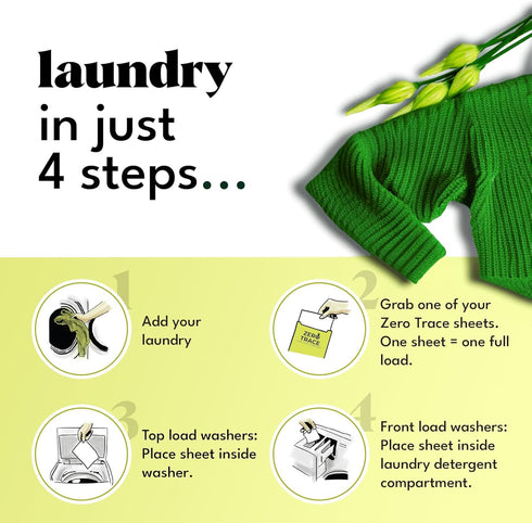 Zero Trace All Natural Laundry Detergent Sheets - Powerful Eco-Friendly Travel Detergent Sheets with Fresh Scent (144 Loads 72 Sheets)...