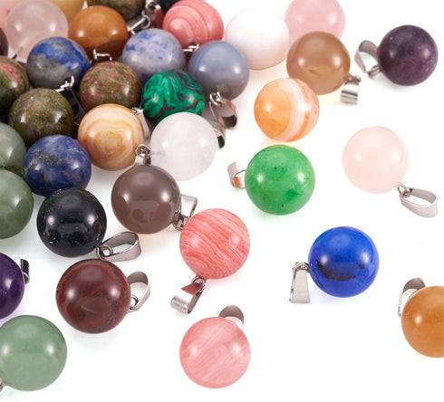 FASHEWELRY 50Pcs Chakra Round Stone Pendants Mixed Healing Crystal Quartz Gemstone Charms for Necklace Jewelry Making Hole: 2x7mm...
