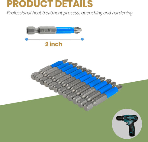 Anti Slip Phillips Cross Slot Pozidriv Screwdriver Bit Set 12PCS 1/4 Inch Hex Shank 2 Inch/50 mm Length S2 Steel with Magnetic for Power Screwdriv...