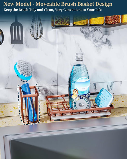 Consumest Sponge Holder for Kitchen Sink - Sink Caddy Kitchen Sink Organizer with Removable Drip Tray for Countertop Dish Soap Dispenser Brush Sto...