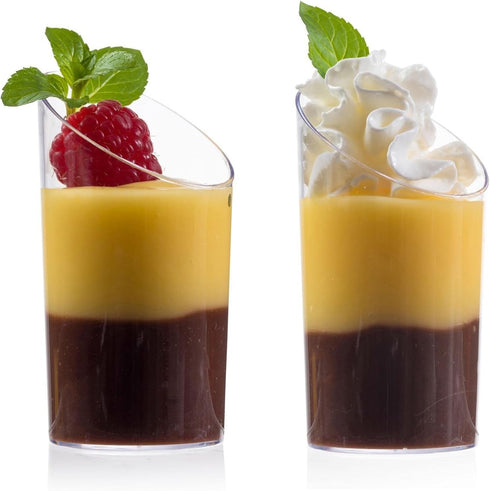 Zappy Elegant Clear Slanted Cylinder Mini Dessert Appetizer Cup 2.5 oz Plastic Tasting/Sample Shot Glasses Parfait Glass/Souffle Jello Tumbler (25...
