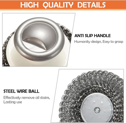 2Pcs Stainless Steel Scrubber with Handle, Steel Wool Scrubber Tool for Cleaning Dishes, Scrubbing Scouring Brush Pad for Kitchen Pots, Pans, Sink...