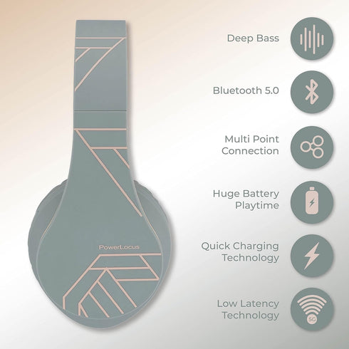 PowerLocus Bluetooth Headphones Over Ear, Wireless Headphones with Microphone, Foldable Headphone, Soft Memory Foam Earmuffs & Lightweight, Micro ...