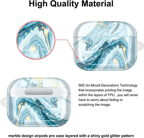 JIAXIUFEN Compatible with AirPods Pro 2019 / Airpods Pro 2nd Generation Case Cover Gold Sparkle Glitter Marble Design Cute Full Protective Silicon...