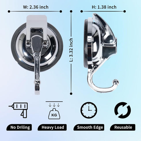 2 Pcs Suction Cup Hooks for Shower, Heavy Duty Shower Hooks for Inside Shower, No Drill Towel Hooks for Bathrooms, Hanger Suction Hooks for Wall, ...
