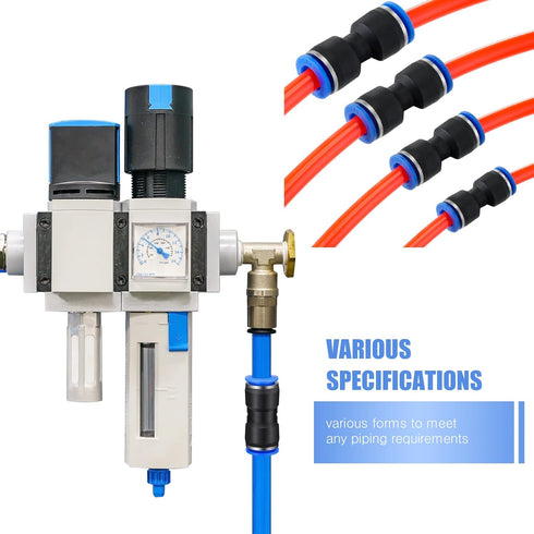 120 Pcs Straight Push Connectors, 6/8/10/12 mm Quick Connect Air Hose Fittings Air Line Fittings Plastic Push to Connect Air Hose Fittings Pneumat...