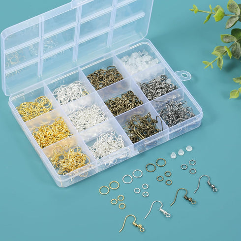 4 Colors Earring Hooks, 890 Pcs Earring Making Supplies Kit with Hypoallergenic Ear Wires Hooks, Open Jump Rings and Earring Backs for Jewelry Mak...