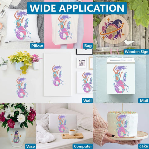 4pcs Mermaid Stencil 11.7×8.3inch Large Sea Ocean Creatures Stencils with Paint brush Dreamy Sea Life Stencils Drawing Template for DIY Craft Furn...
