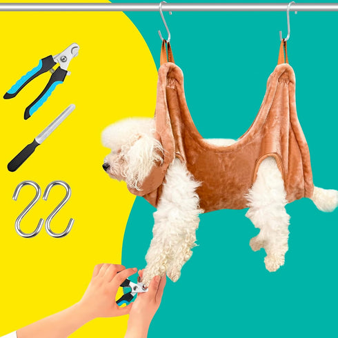WSCXSC Dog Grooming Kit, Dog Grooming Supplies, Dog Grooming Hammock, Dog Grooming Harness, Dog Nail Clippers, Dog Nail Grinder, Hooks, Dog Hammoc...