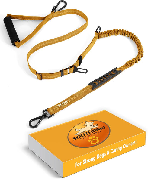 Shock Absorbing Bungee Dog Leash 4-7 ft. for Golden Retreivers with Seatbelt Buckle and Comfortable Padded Handle, Highly Reflective Extendable He...